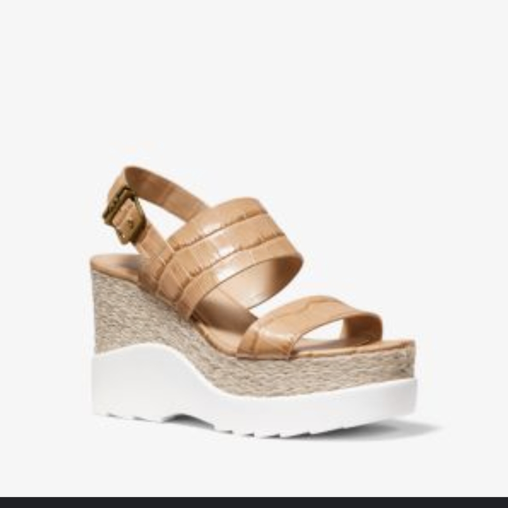 Michael Kors - Rhett Crocodile embossed leather wedge sandals